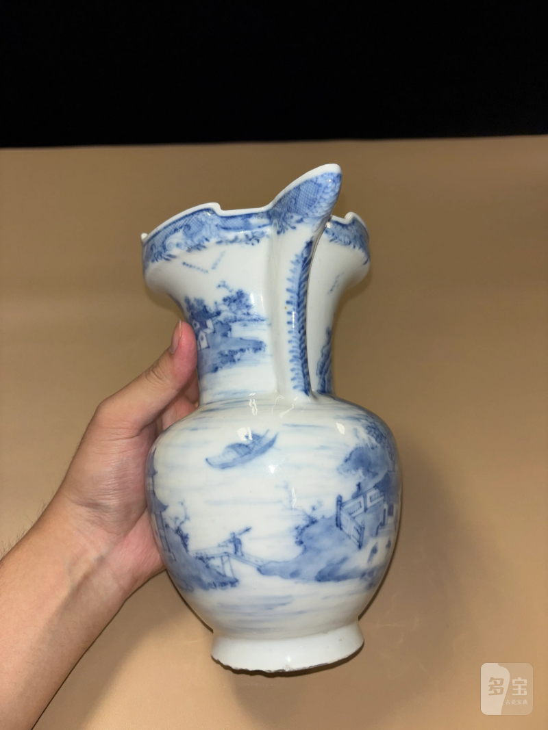 清乾隆 青花山水纹僧帽壶 - 图5